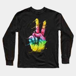 Colorful LGBTQ Victory Sign Hand Peace Sign Long Sleeve T-Shirt